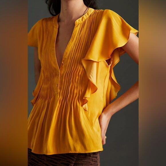 Anthropologie Ruffled Blouse Size Medium Petite - Picture 4 of 4